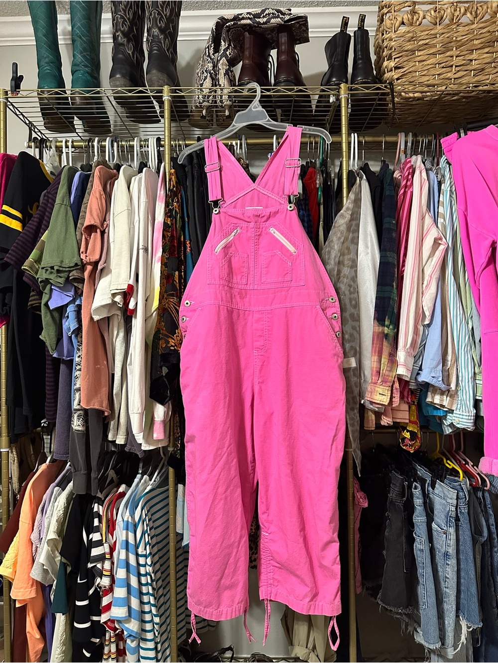 Y2K hot pink overalls